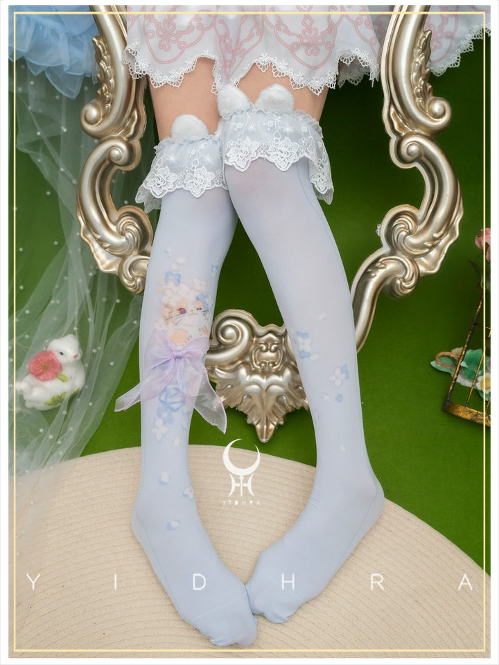 Yidhra~Animal Garden~Kawaii Lolita Calf Socks Cat Rabbit Print Stockings