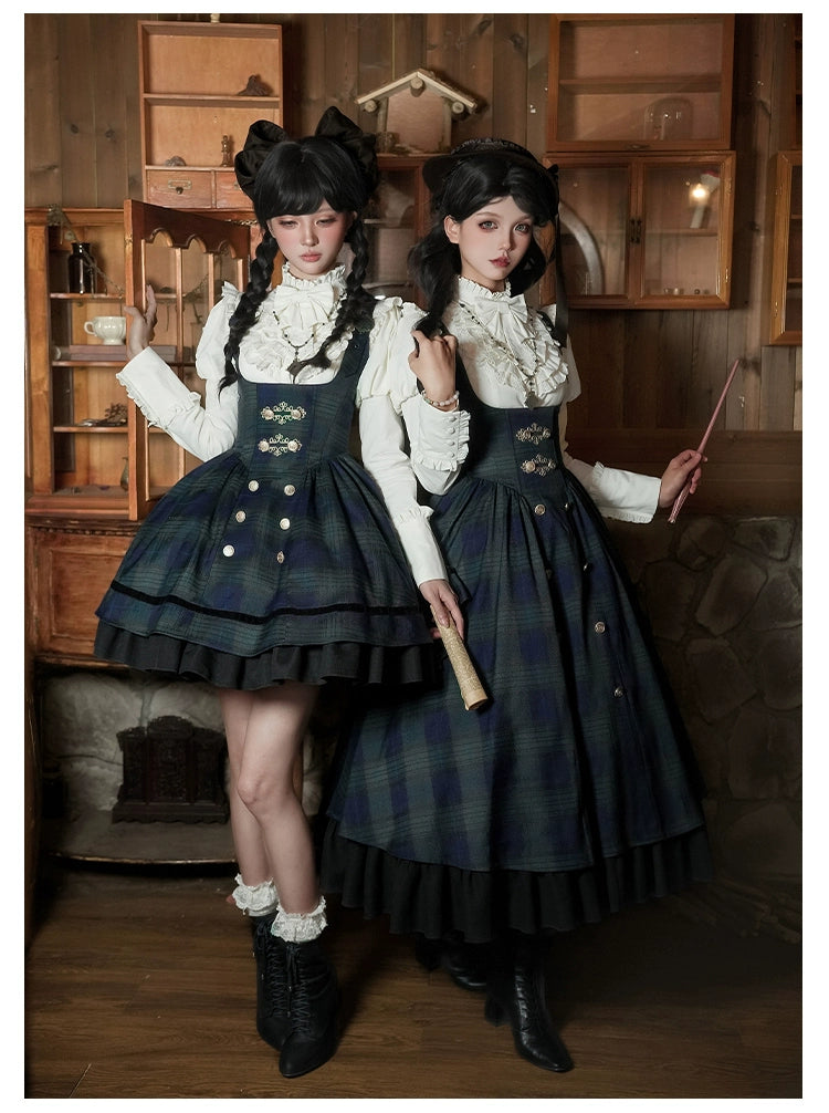 With PUJI - Berlin Souvenir - Plaid Preppy Style Lolita Bust Supporting JSK Outfit 43928:789917