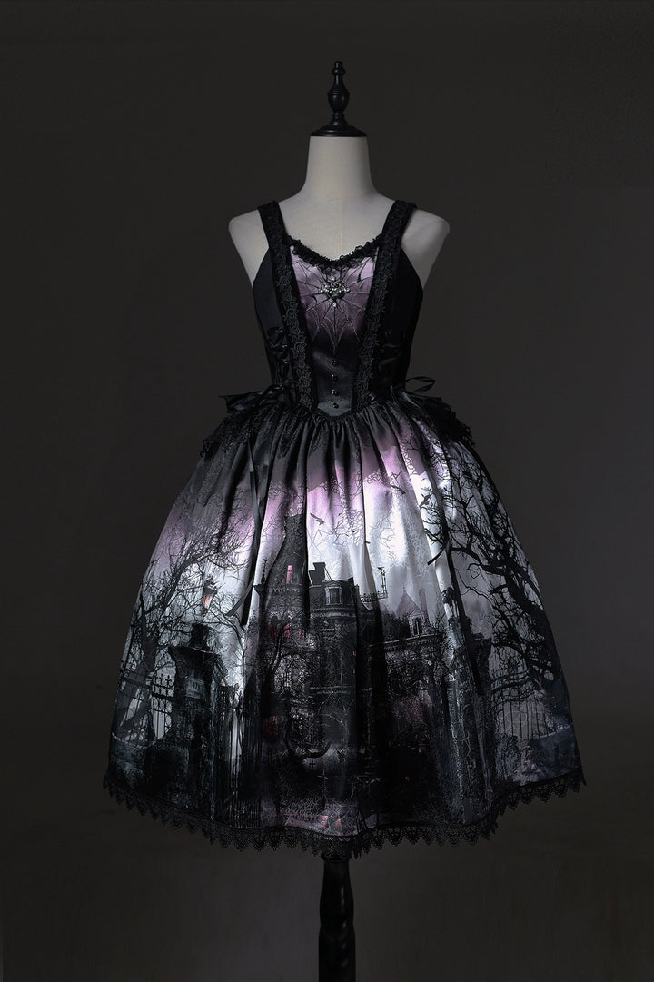 LilithHouse~Horror House~Gothic Lolita JSK with Spooky Castle Print (L M S XL XS) 42154:728952