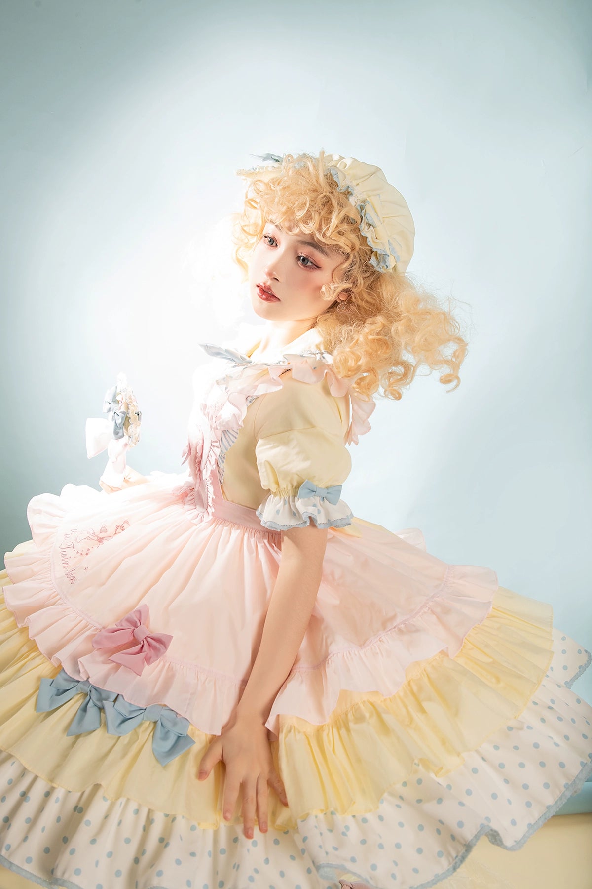 Vcastle~Sweet Lolita OP Dress Splicing Sleeve Apron Dot Print Dress 19776:303758