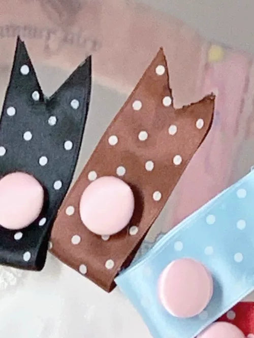 Kawaii Lolita Bunny Ear Hairband, Polka Dot Bow A Pair of Bunny Ear Clip (brown with pink button) - not sold separately