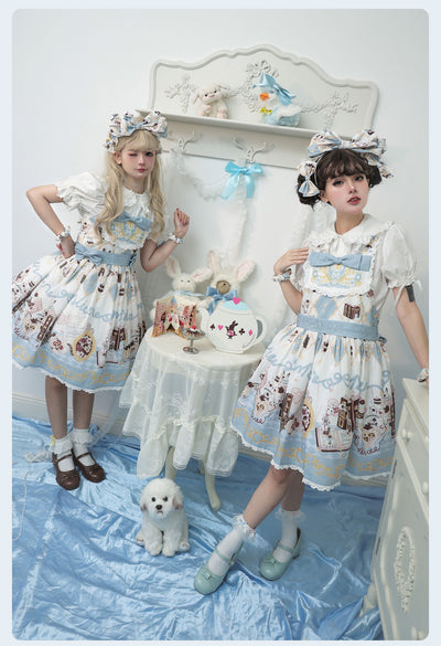 GD Lolita~Alice Rabbit~Kawaii Lolita Rabbit Print Blue Dress   