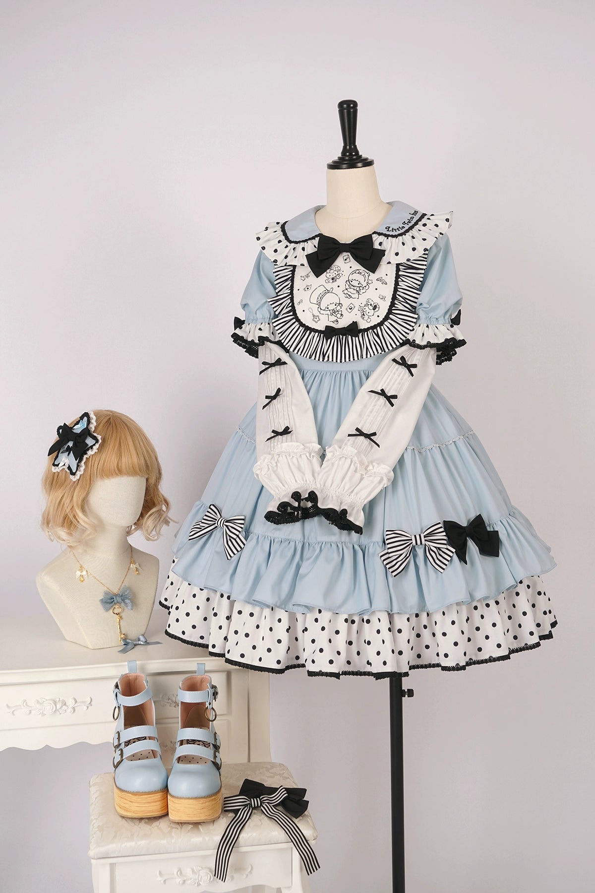 Vcastle~Sweet Lolita OP Dress Splicing Sleeve Apron Dot Print Dress 19776:303734