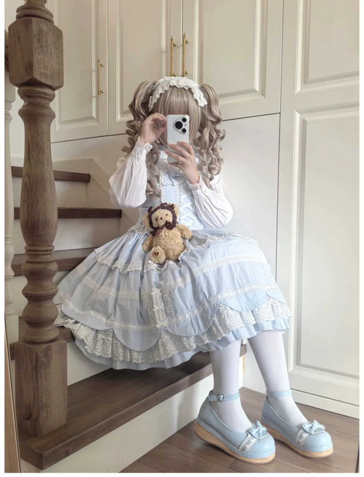 Cream Petal - Cotton Old School Lolita JSK, Layered Tiered Hem 44538:812467