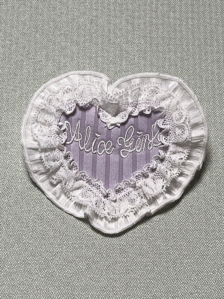 Alice Girl~Arrogant Miss~Heart-Shaped Lolita Brooch with Lace and Embroidery Purple