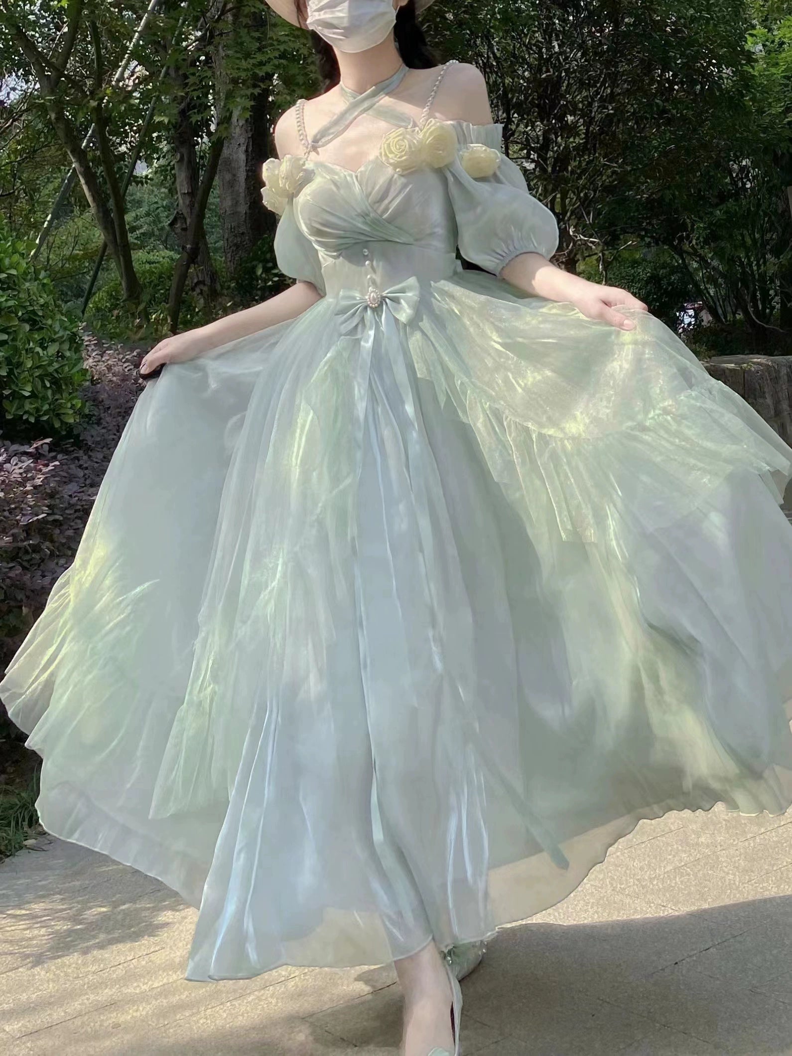 Meowing and fruity - Miss Dael Fairy Lolita OP Dress S Grass Green Long Dress