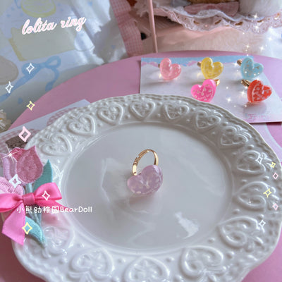 Bear Doll~Kawaii Lolita Ring Adjustable Shell Heart Shape Accessories Purple heart Free size 