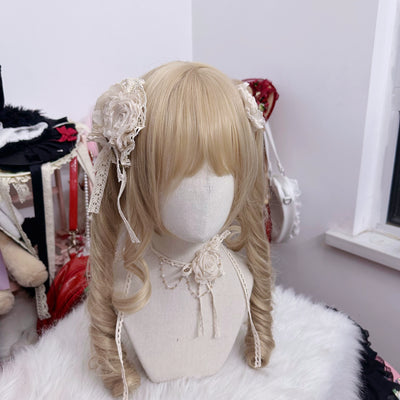 Chestnut Lolita~Elegant Lolita Rose Choker Handmade Headdress Set Multicolors beige rose flower headdress  
