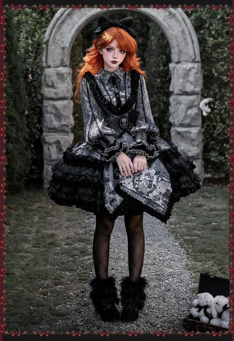 Werewolf Slayer - Gothic Lolita Shirt & Suspender SK Dress Set, Tiered Skirt 44541:811937