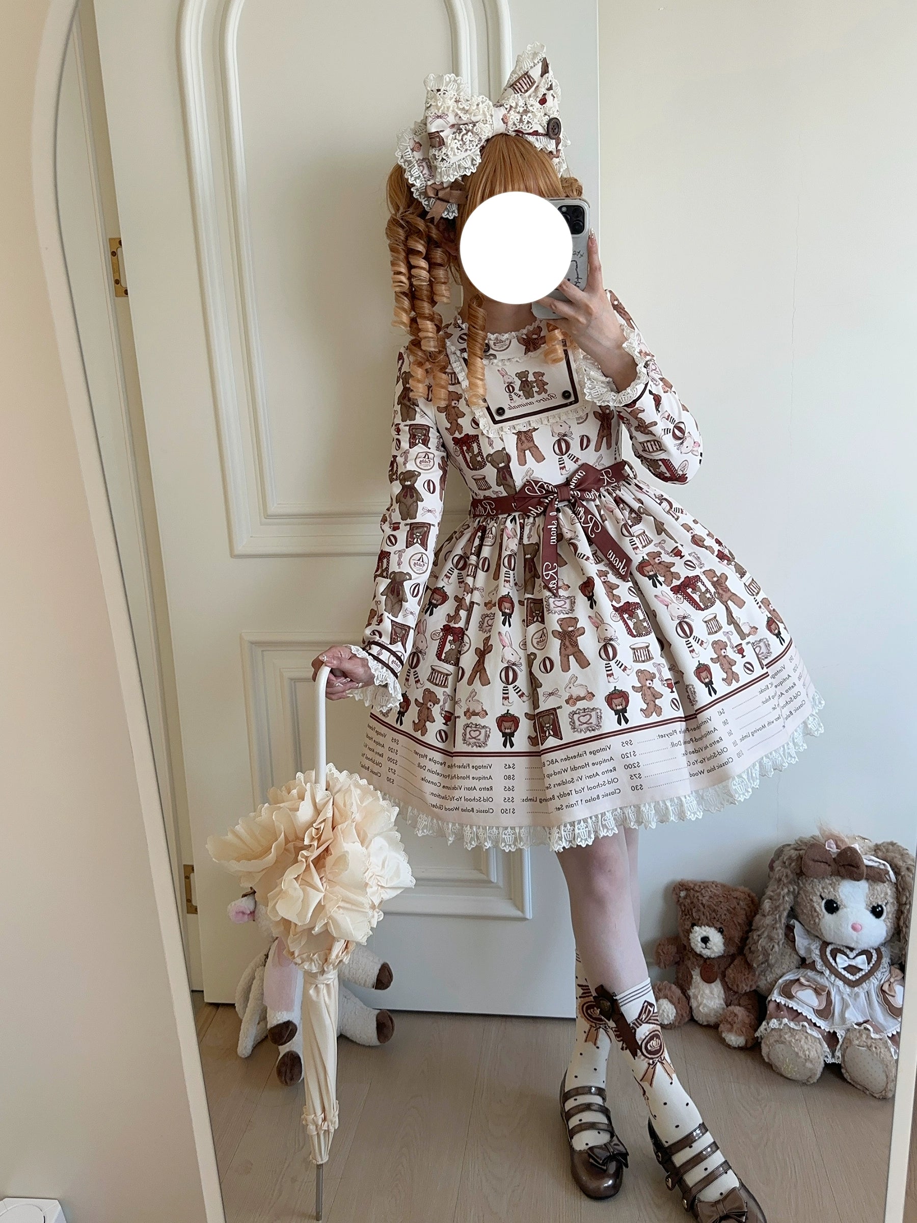 Fairyfaith - Little Bear Daily - Kawaii Lolita Embroidered JSK & OP Dress, Bear Print 44384:806212