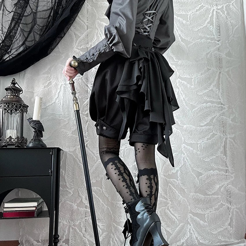 Obsidian - Ouji Lolita High Waist Shorts, Detachable Trailing