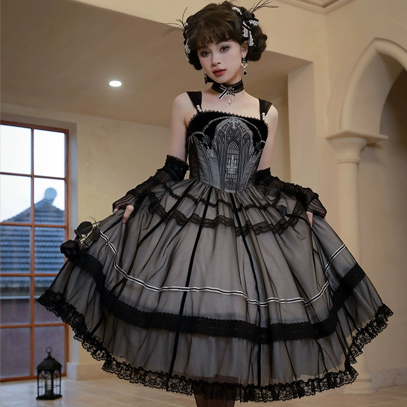 Mademoiselle Pearl~Winter Evening Prayer~Gothic Lolita Jumper Dress Embroidered Candlestick OP Dress   