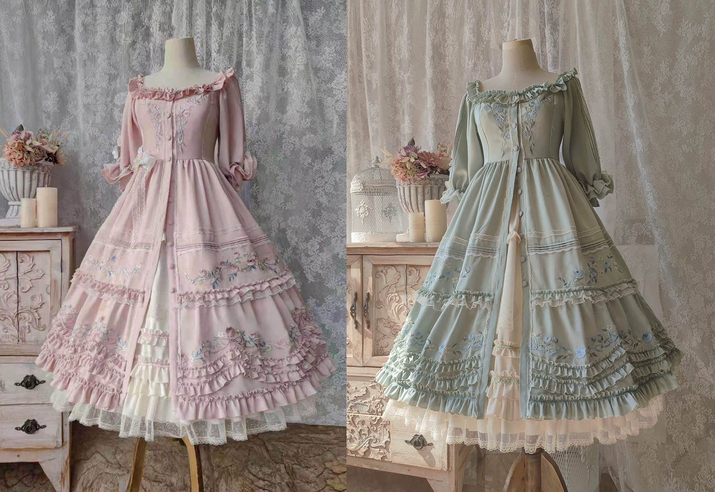 (BFM)Two Rural Cats~Country Lolita Dress Daily Elegant OP with Embroidery   