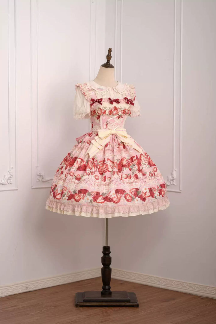 Strawberry Fantasia~Sweet Lolita OP Dress Set Puffy Skirt Long JSK and Shirt Long JSK Only S