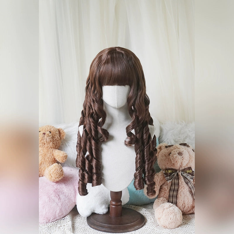 Imperial Tea~Vintage Lolita Wig Doll-Like Elegant Hair Dark brown wig with a hairnet  