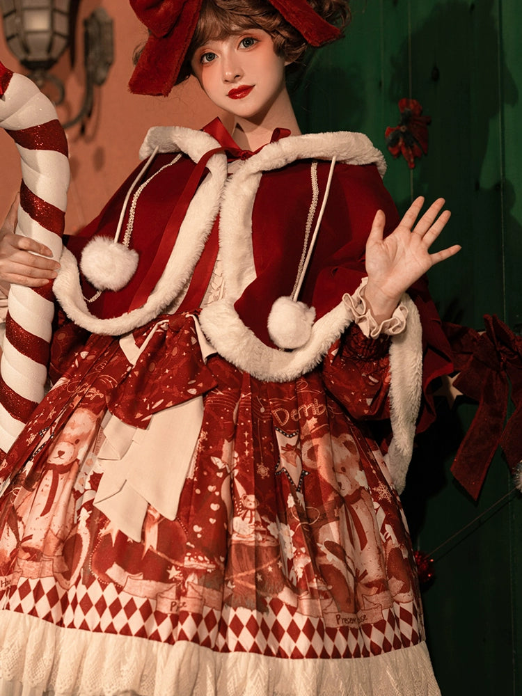 Sweet Date~Christmas Lolita OP Red Lolita Cape   