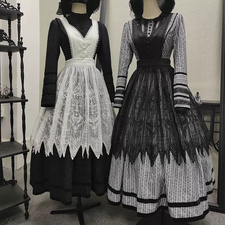 MILU ORIG~Dream Window~Maid Lolita OP Dress with Embroidered Apron and Coat Black apron only S