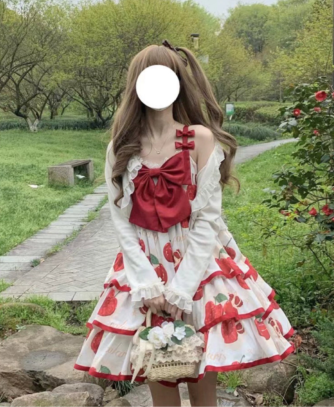 Polaris Lolita~Cherry Crown~Sweet Lolita JSK Three-tiered Skirt Dress