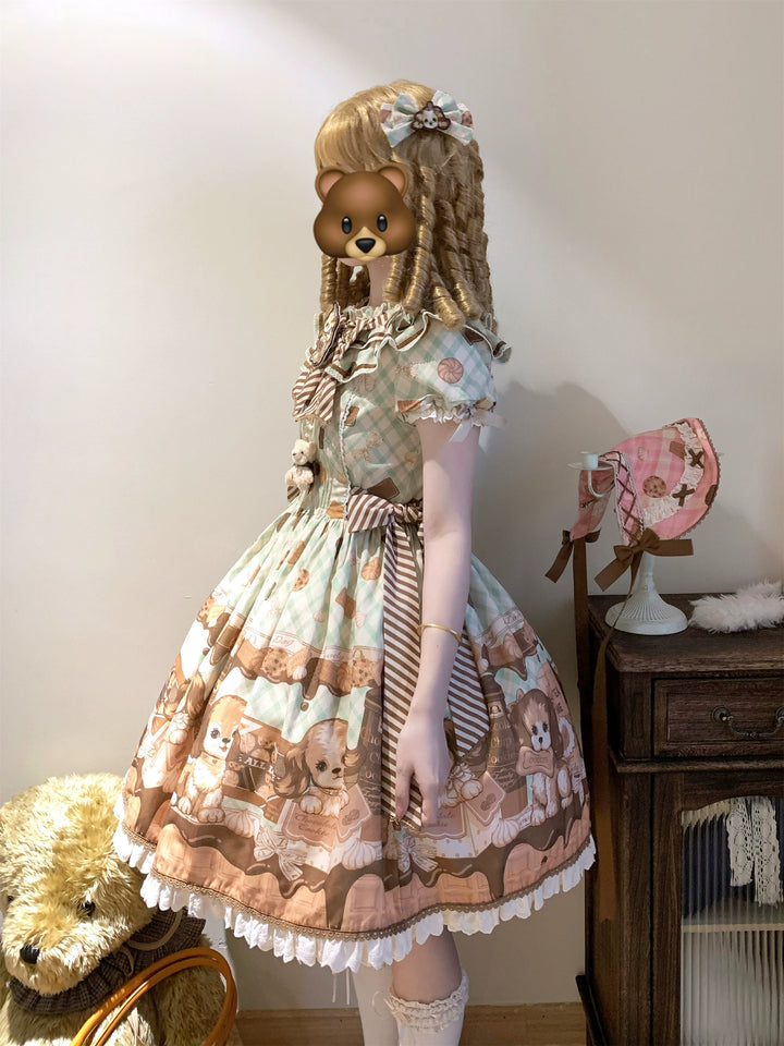 Babyblue~Dog Bakery~Old School Lolita OP Dress Sweet Dress with Accessories