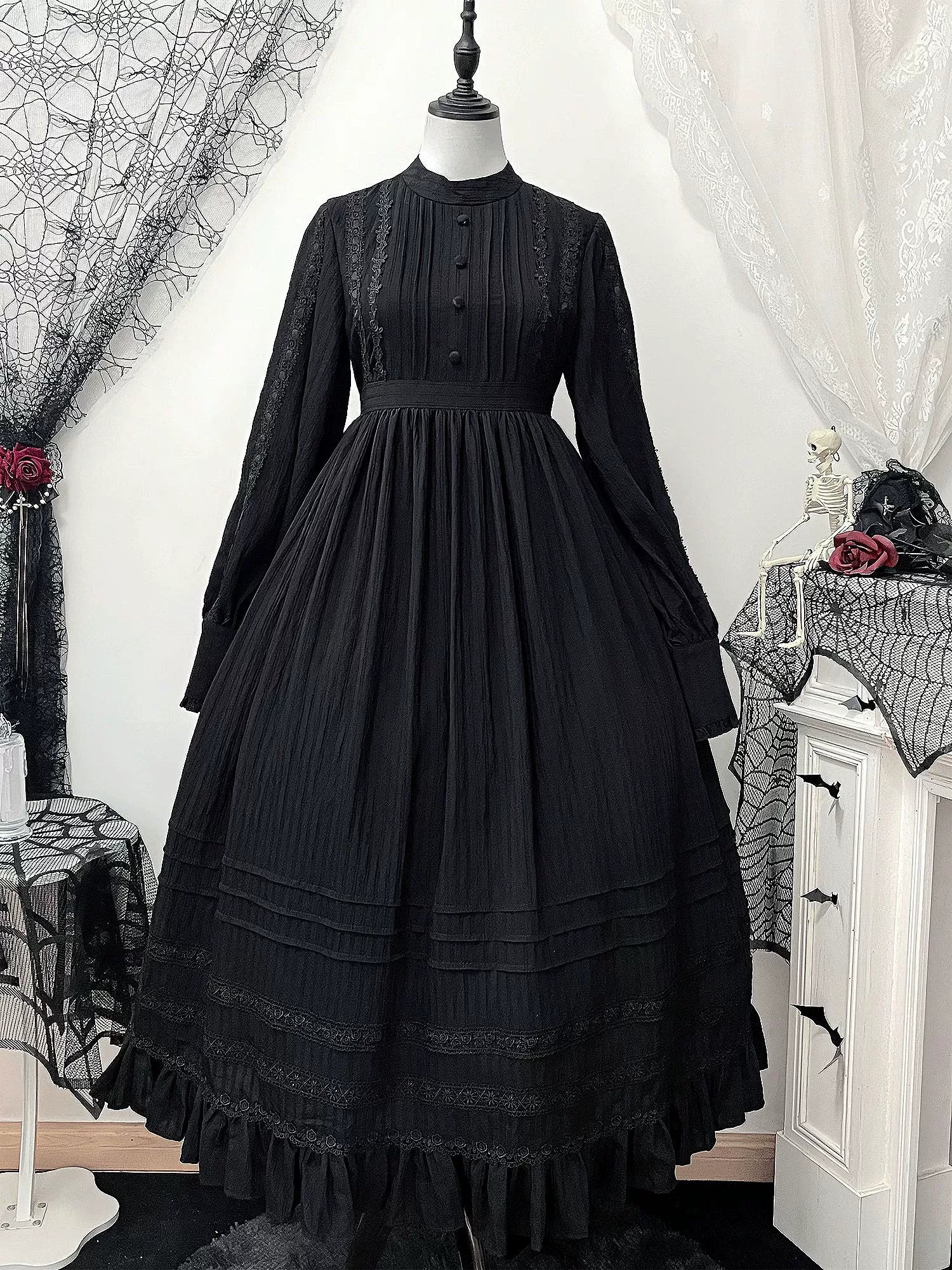 Sanshanjiu - A Quiet Place - Nun Style Gothic Lolita OP Dress Black OP XS