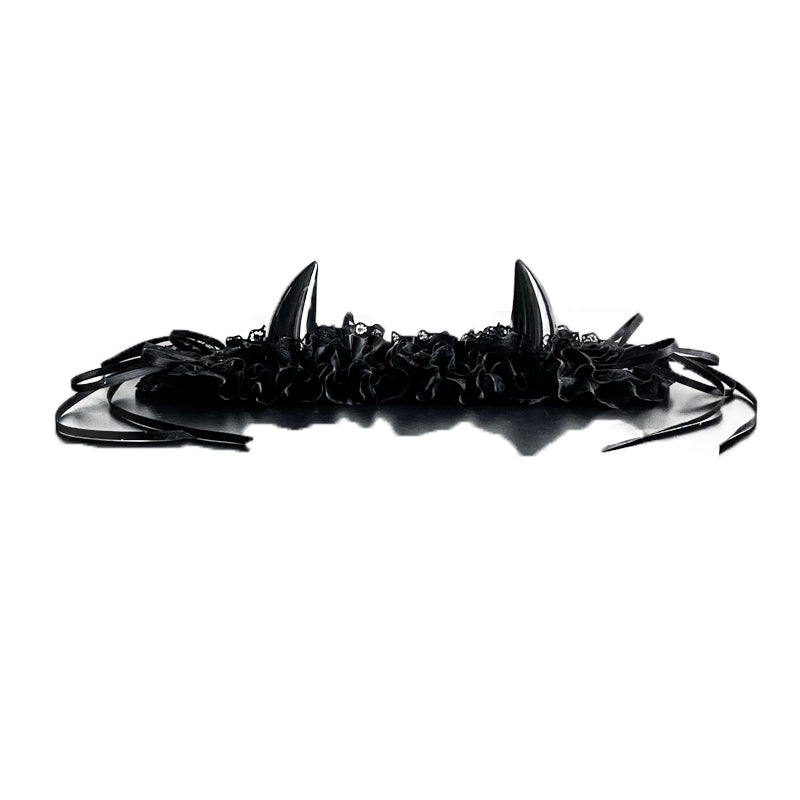 MAID~Gothic Lolita Halloween KC Devil Horn Hairband Customizable Color Black x Black  