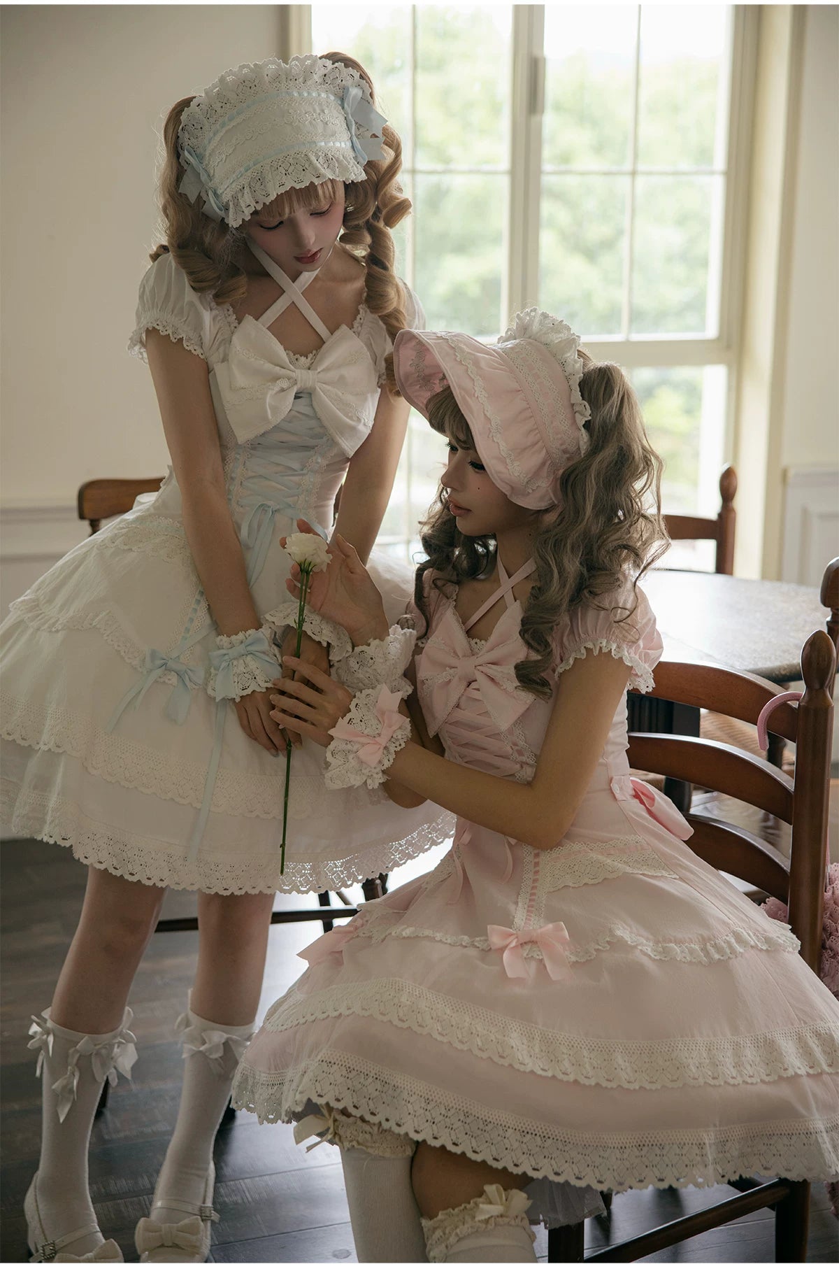 Showa Sweetheart - Old School Lolita OP Dress, Ruffled Lace Hem 45887:866803