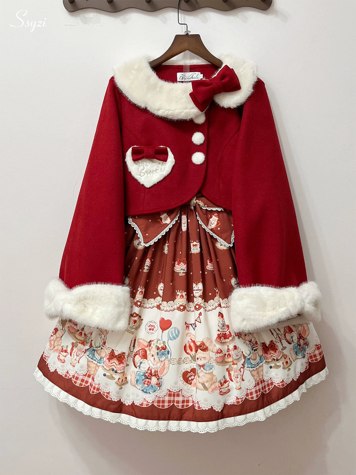 Rabbit Heart Knot - Sweet Lolita Winter Short Coat, Detachable Bunny-Ear Collar 45891:866867
