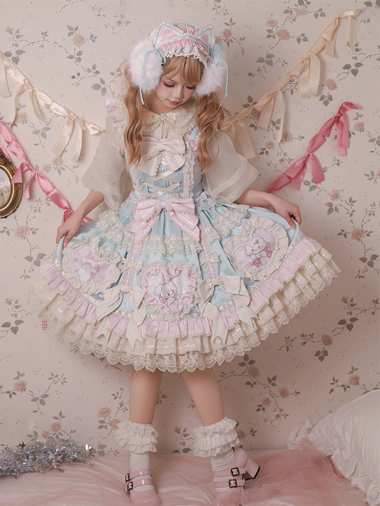 Mewroco~Sweet Lolita Dress Set Tiered JSK OP with Detachable sleeves