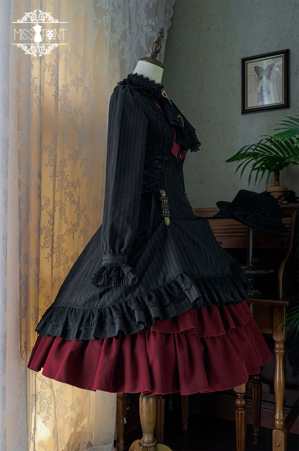 Miss Point~Perintz Manor~Gothic Lolita OP Long Sleeve Retro Lolita Dress 39904:643008