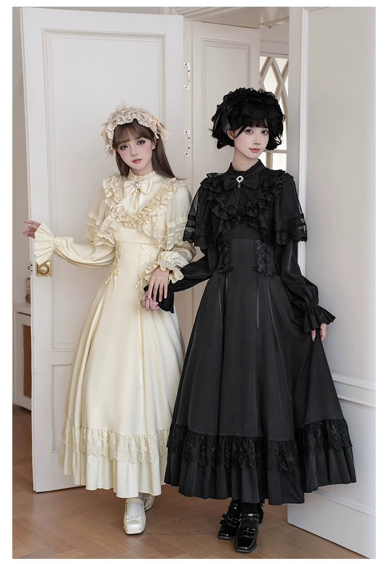 With PUJI - White Daylight - Elegant Lolita Long Sleeve OP Dress, Side Zipper 44042:793860