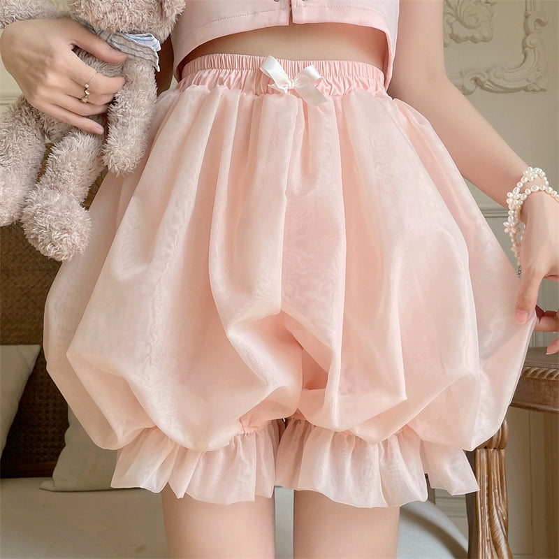 Sugar Girl - Casual Lolita Bloomer Solid Color Organza Shorts Bloomers pink One Size