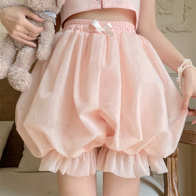 Sugar Girl~Casual Lolita Bloomer Solid Color Organza Shorts Bloomers pink free size 