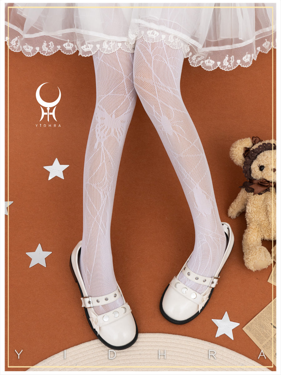 Yidhra - Gothic Lolita Spider Butterfly Net Pantyhose One Size white