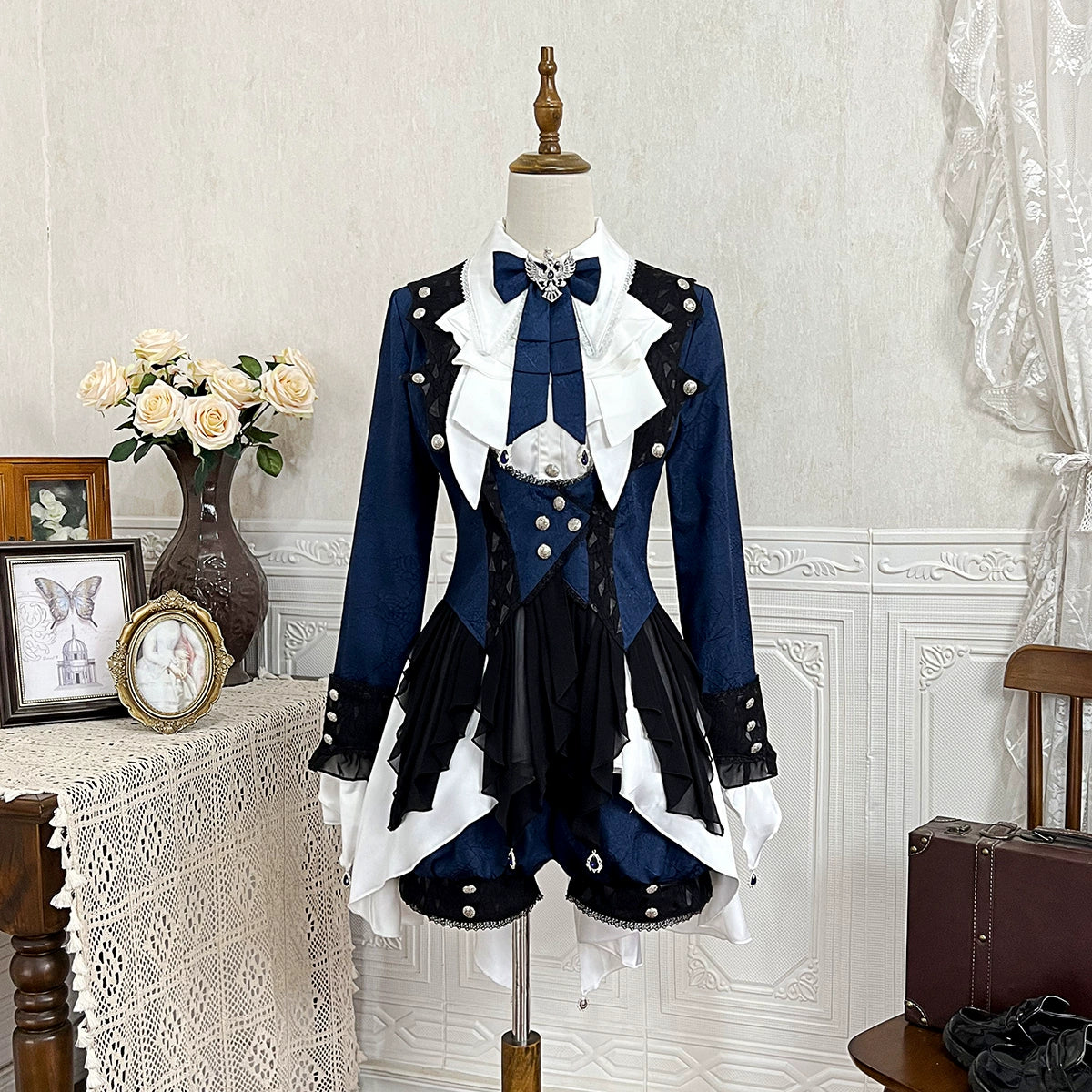 Xiongdoujiang - Chris' Son - Ouji Lolita Coat Shorts Irregular Hem Dress Set S Coat + Dress + Shorts