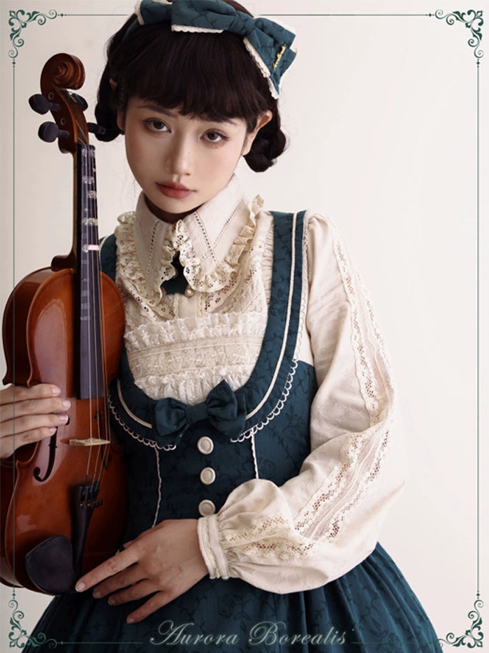 (BFM)Aurora Borealis~Rose Waltz~Elegant Vintage Lolita Collared Vest JSK Dress   