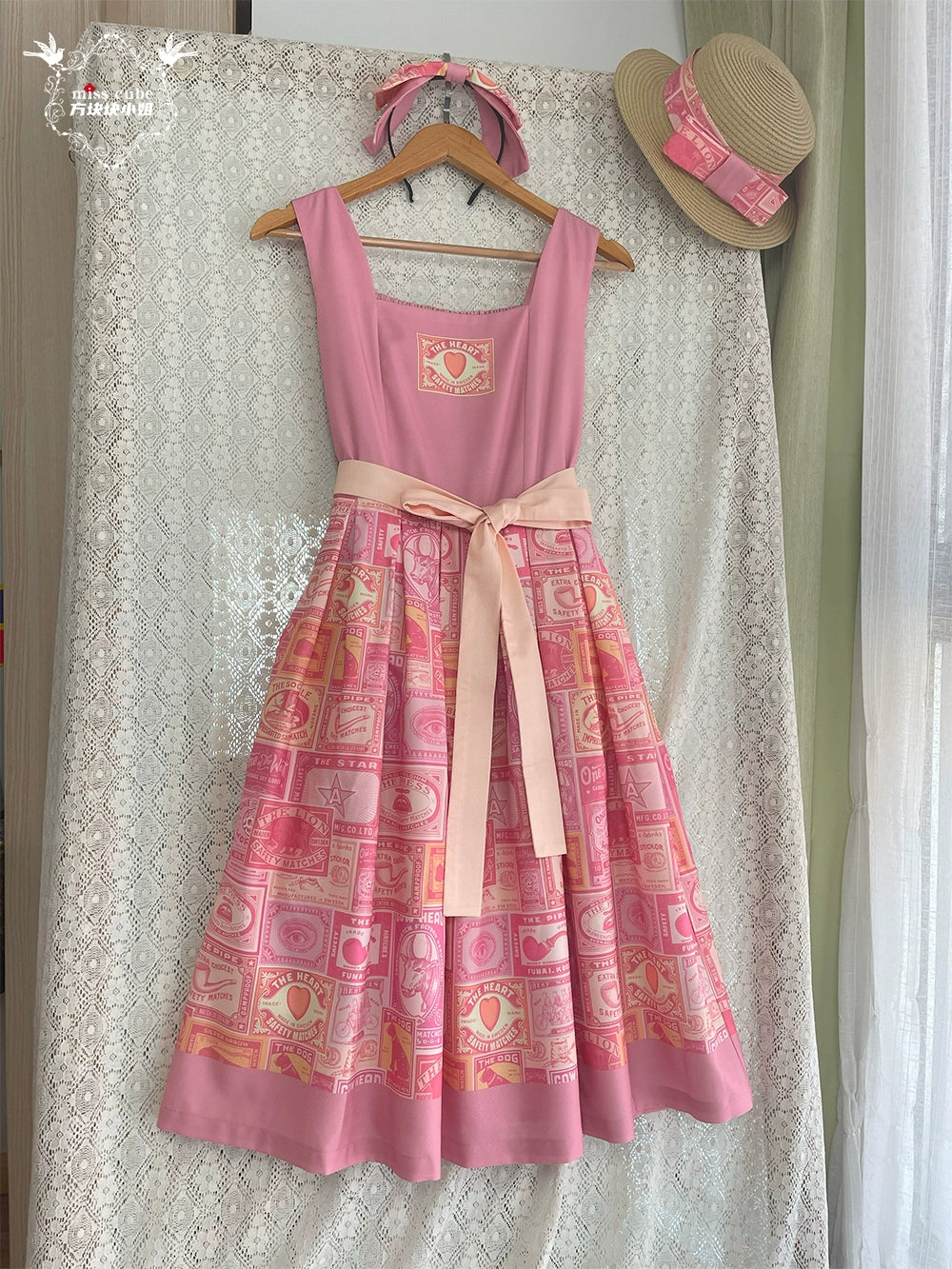Miss Cube~Antique Label~Retro Lolita JSK Dress Print Daily Dress XS Peach pink 