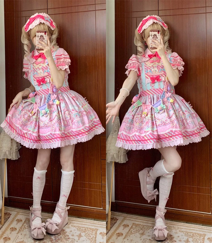 (Buyforme)Letters from Unknown Star~Candy Park Salopette Sweet Lolita Jumper Dress Set