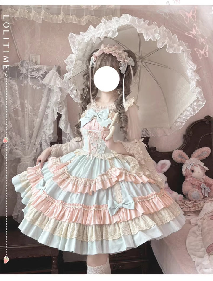 ZhiJinYuan~Sweet Mousse~Sweet Lolita JSK in Playful Colors with Bow Decoration 42532:744258