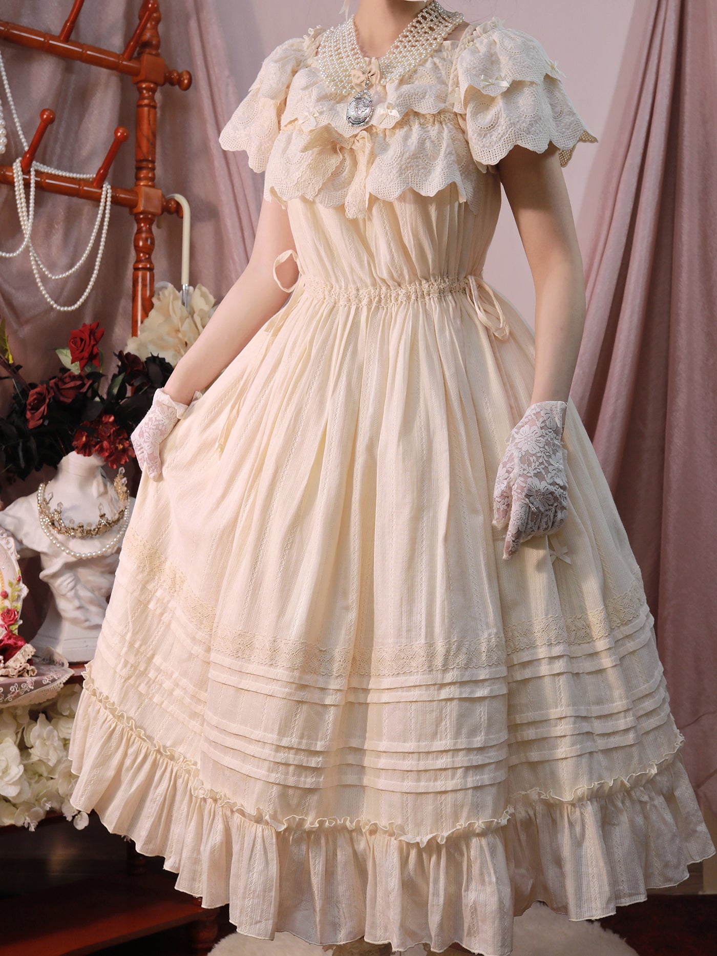 Little Dipper~Daily Lolita Solid Color Dress Set Multicolors S light apricot long OP 