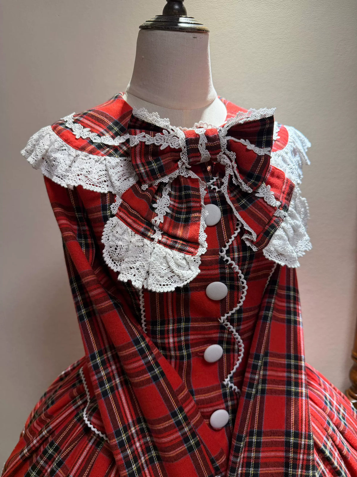 Christmas Knot - Christmas Old School Lolita Jacket & Skirt Set, Red Plaid 46051:873289