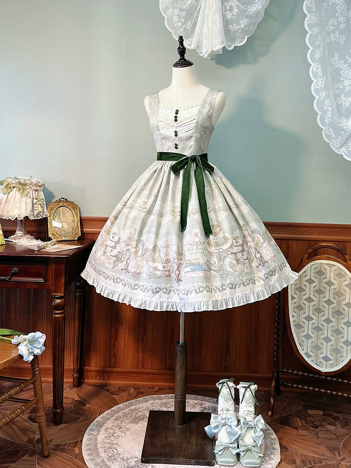 Alice Girl~Iris Study Room~Classic Lolita JSK Elegant Lolita Dress With V-neck XS Green JSK only  (short) 