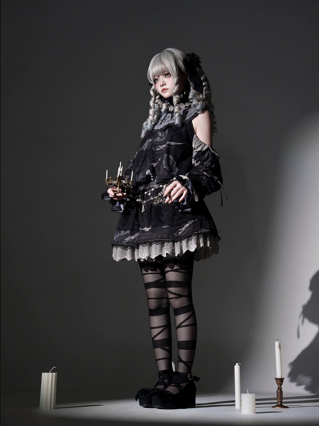 Sing a lullaby for you~Believer~IP Collab Gothic Lolita OP Dress Set Printed Hooded cape   