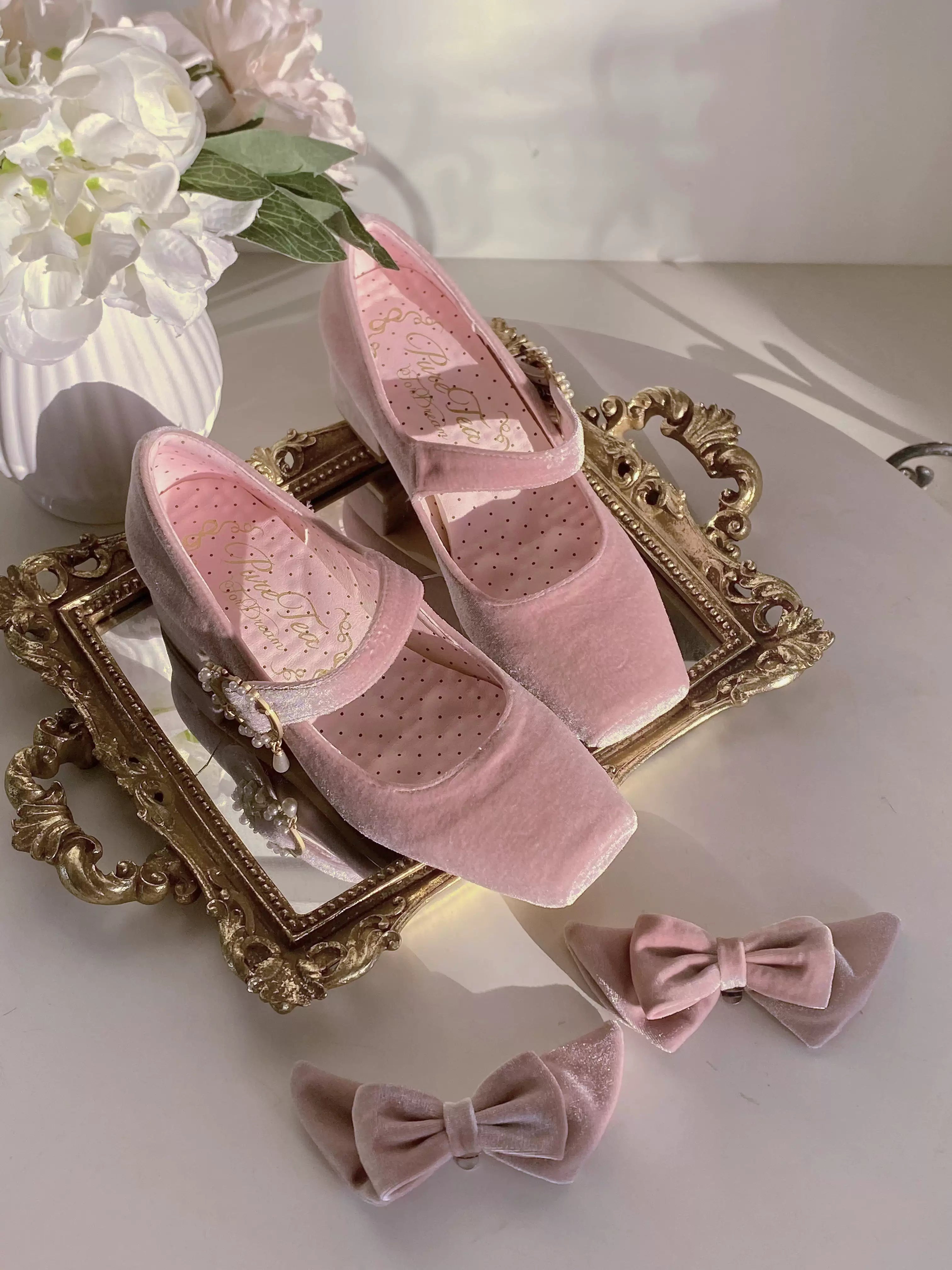 Pure tea for dream~Angel Velvet~Sweet Lolita Shoes Mid-heel Velvet Shoes 32816:394062