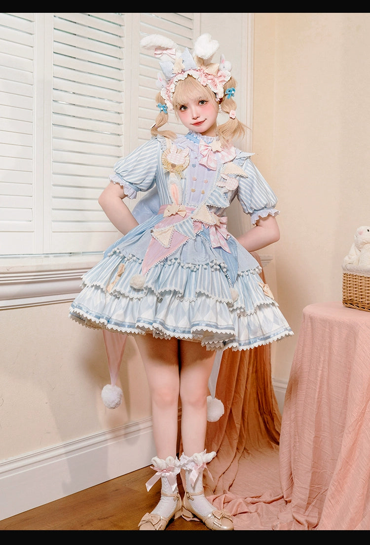 Forest Fluorescent Carps~Ouji Lolita OP Dress Circus Lolita Strip Prince Suit 38690:596538