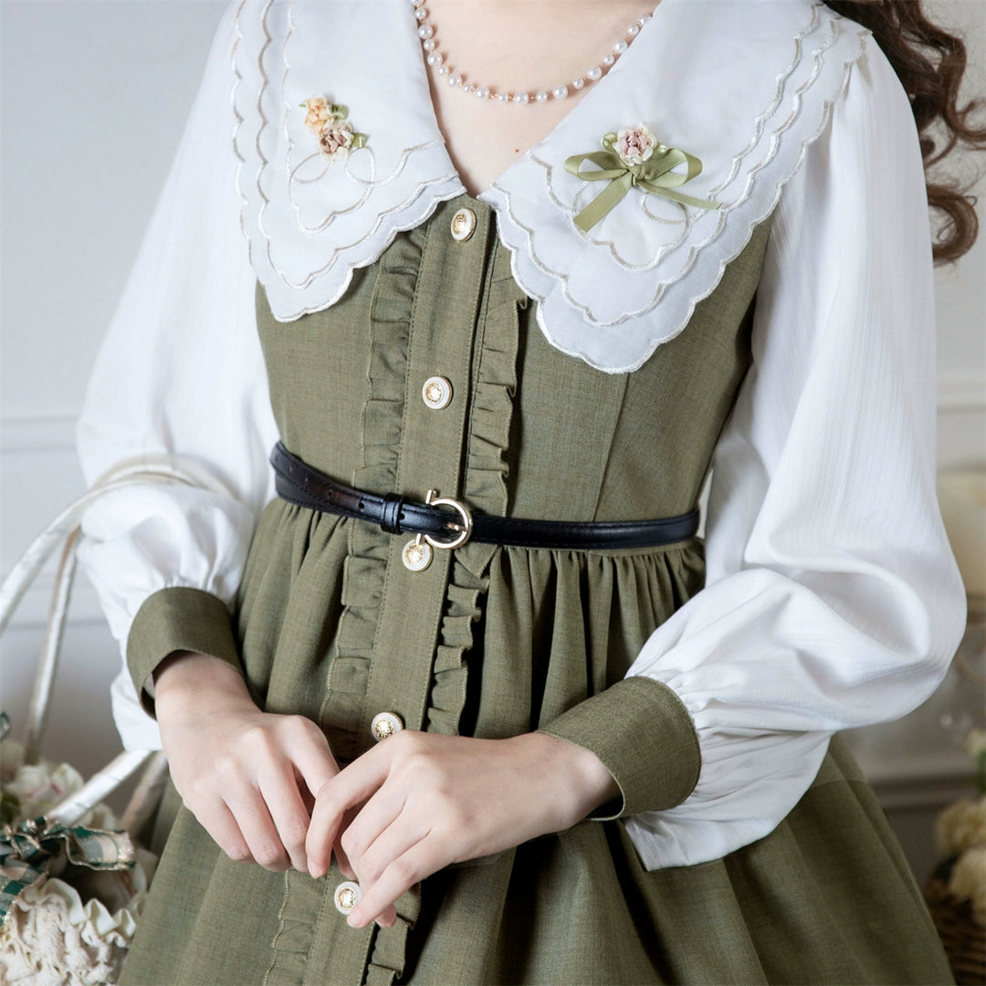 EESSILY~Window Rose~Classic Lolita OP Front Buttoned Embroidery Lolita Dress