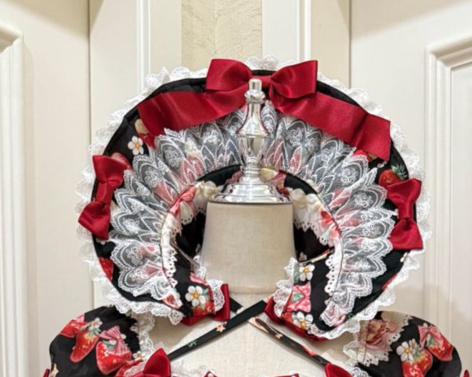 Strawberry Cream Bouquet - Printed Sweet Lolita OP Dress, Halter Neckline Black - BNT Only S