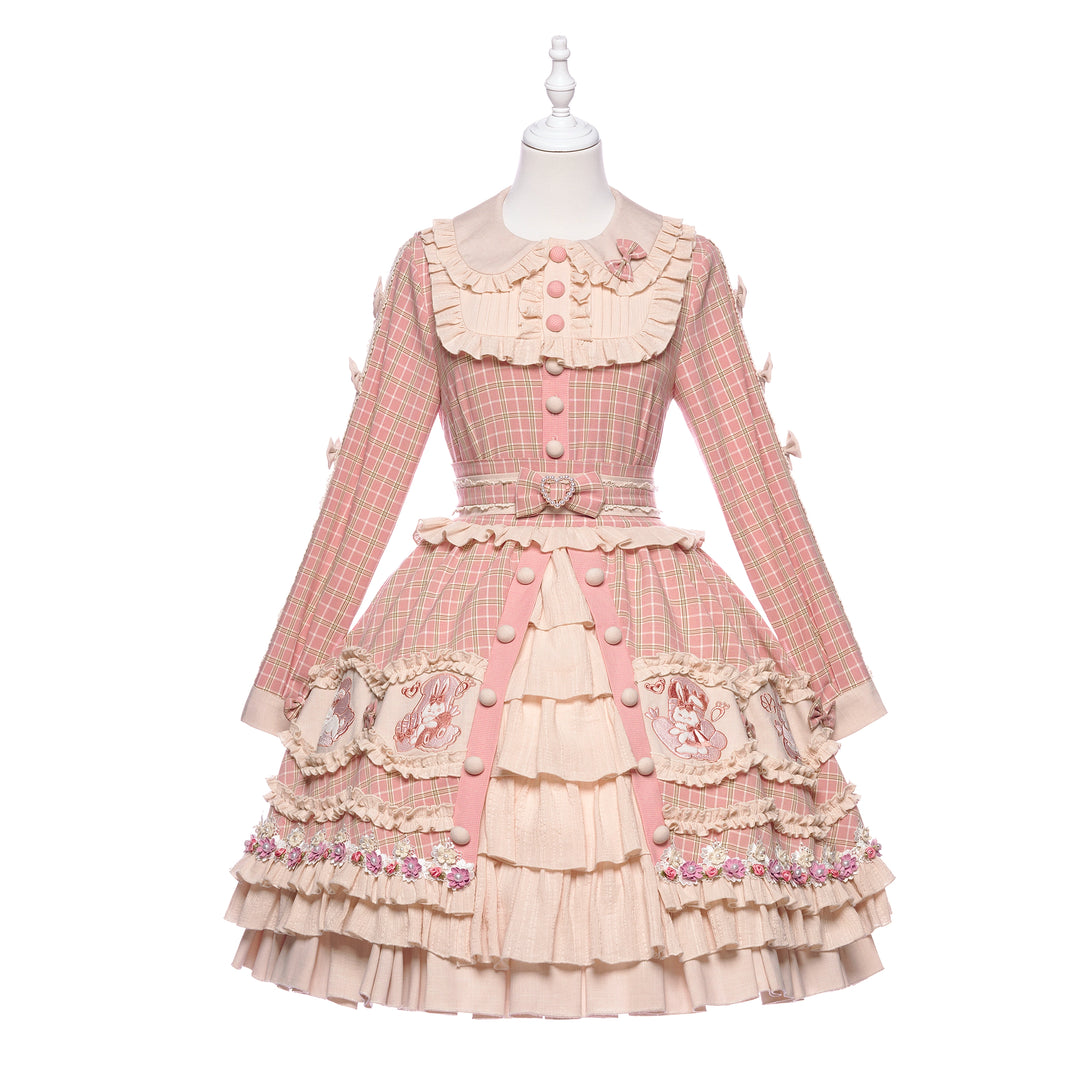 Youpairui~Helford~Sweet Coordinated Lolita Suit Pink Plaid Lolita SK Set Blouse+ SK Free Size 