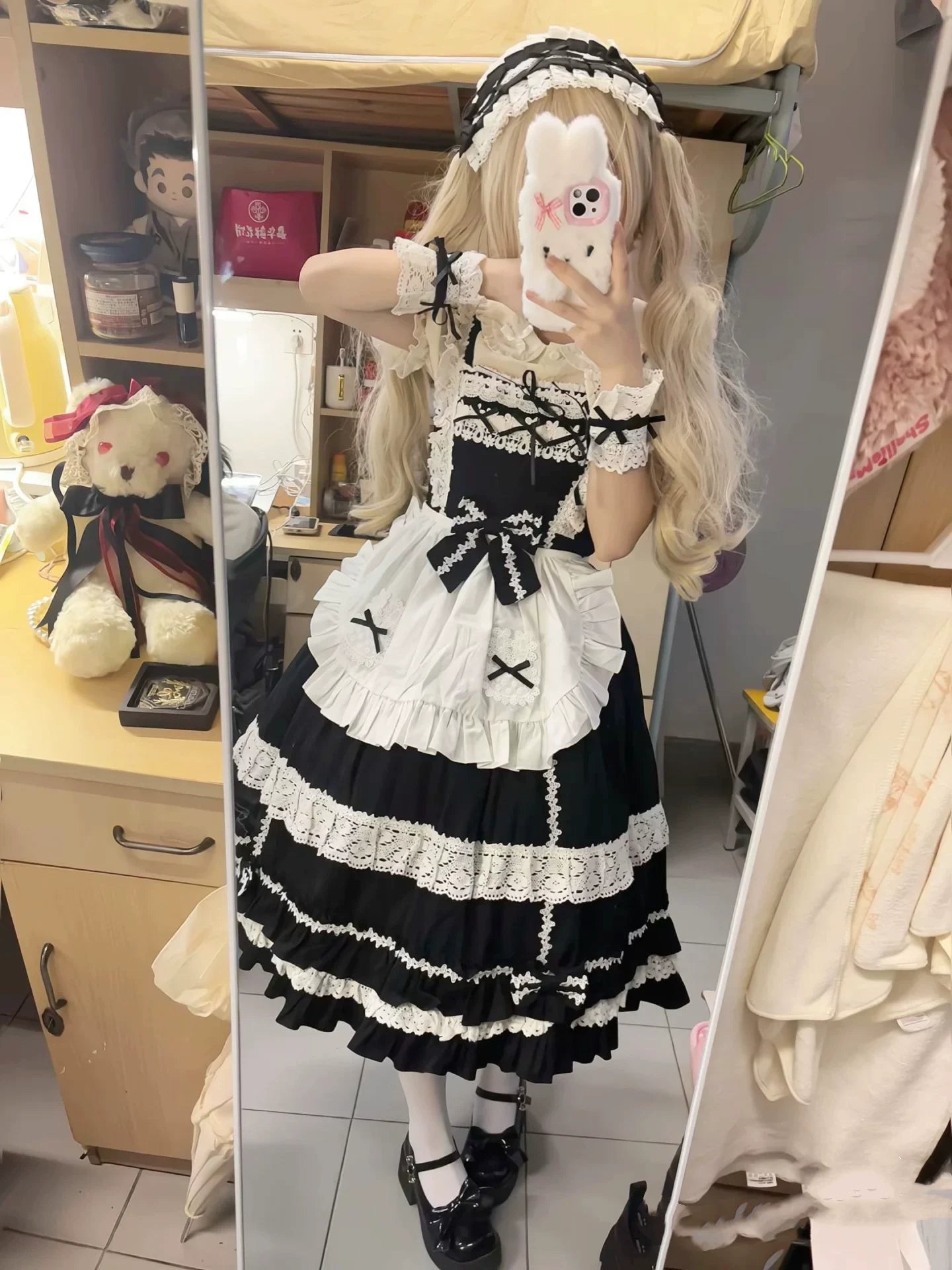 First Generation Doll - Black Old School Lolita Halter JSK Dress with Lace