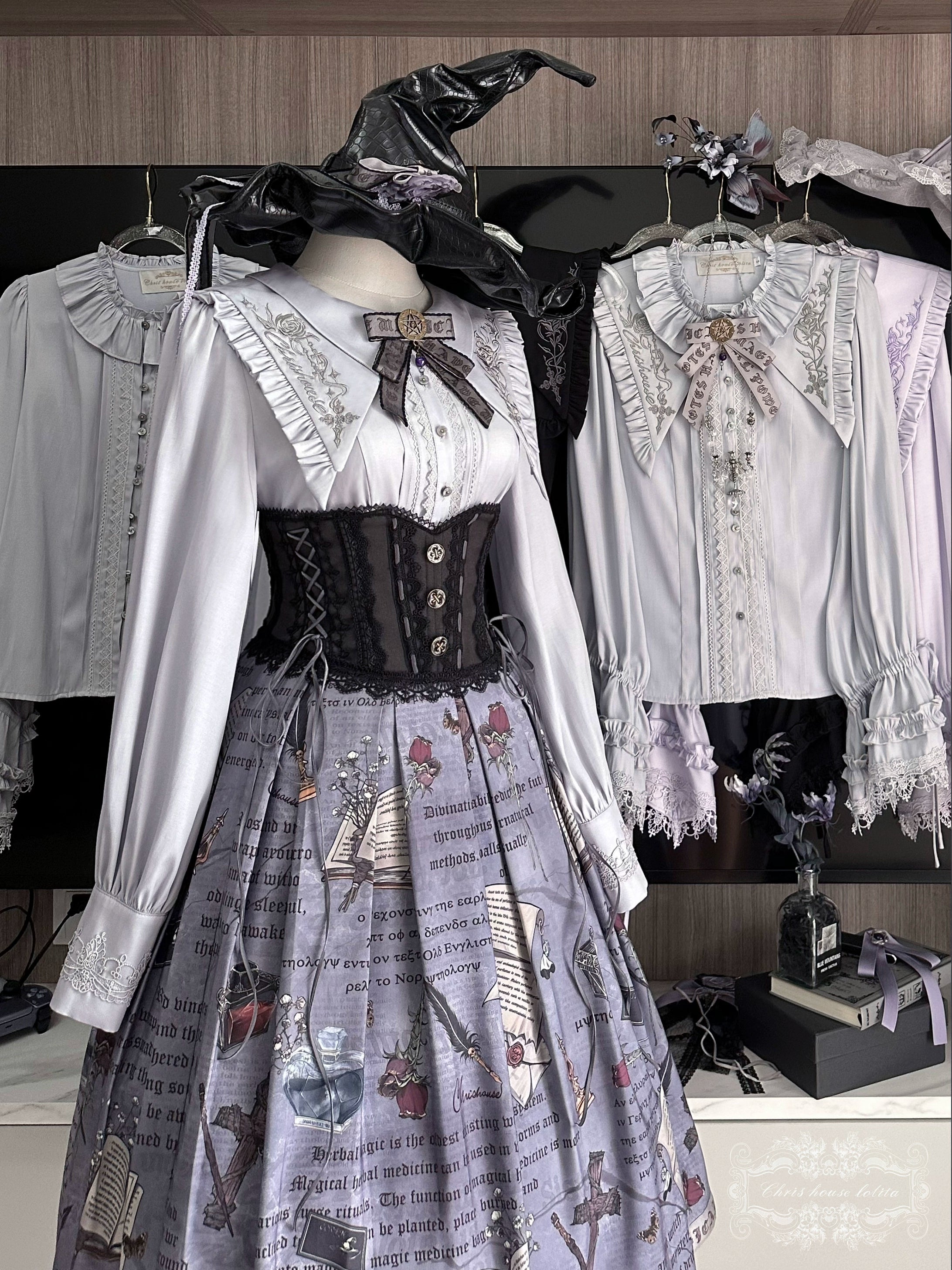 Chris House Lolita - Witch Notes - Gothic Loliat Embroidered Dress Suit, Cross and Rose Print 44096:795011