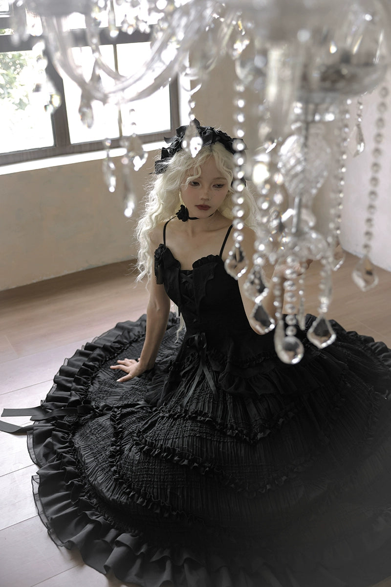 Lingxi Lolita~Rose Wing~Gothic Lolita Tiered Skirt Set   